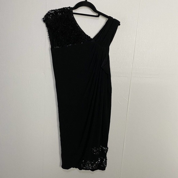 Yigal Azrouel Women’s NWT Black Ruched Leather Detail Dress Size 10. - Picture 1 of 13